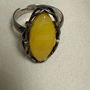Large Amber Yellow Natural Ring with Vintage-Inspired Design